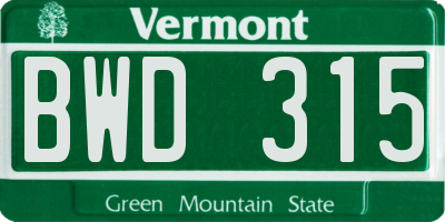 VT license plate BWD315