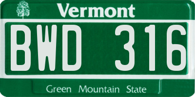 VT license plate BWD316