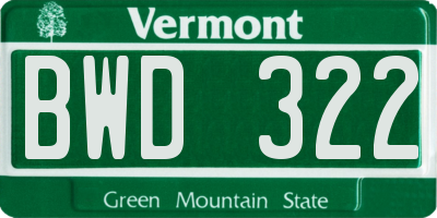 VT license plate BWD322