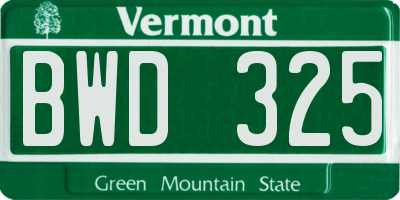 VT license plate BWD325