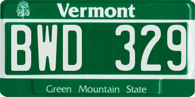 VT license plate BWD329