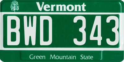 VT license plate BWD343
