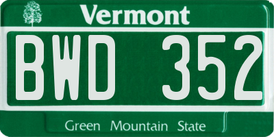 VT license plate BWD352
