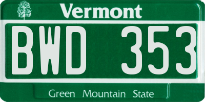 VT license plate BWD353