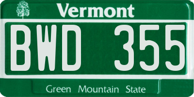 VT license plate BWD355