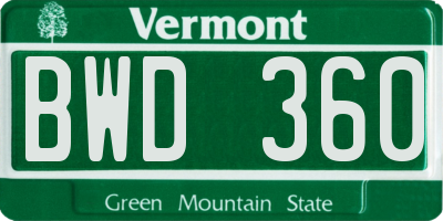 VT license plate BWD360
