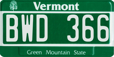 VT license plate BWD366