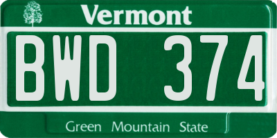 VT license plate BWD374