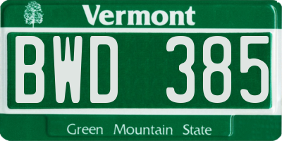 VT license plate BWD385