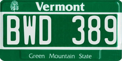 VT license plate BWD389