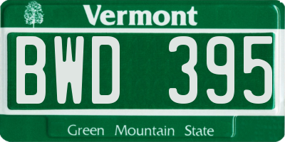 VT license plate BWD395
