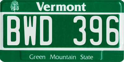 VT license plate BWD396