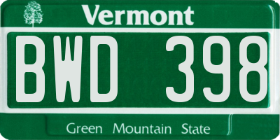 VT license plate BWD398