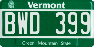 VT license plate BWD399