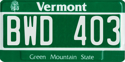 VT license plate BWD403