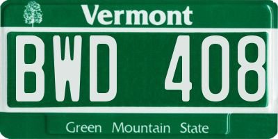 VT license plate BWD408