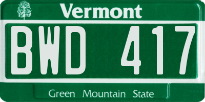 VT license plate BWD417