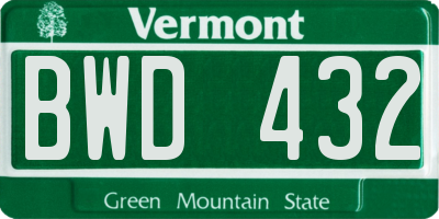 VT license plate BWD432