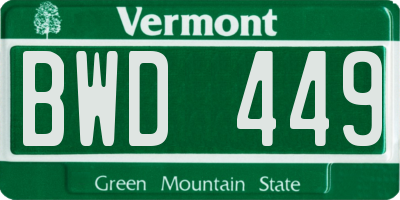 VT license plate BWD449