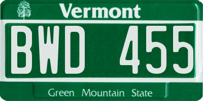 VT license plate BWD455