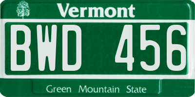 VT license plate BWD456