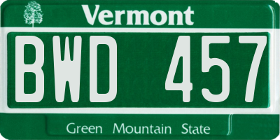 VT license plate BWD457