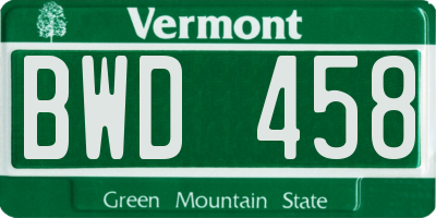 VT license plate BWD458