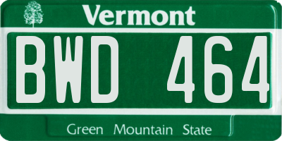 VT license plate BWD464