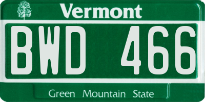 VT license plate BWD466
