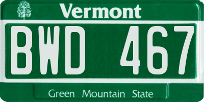 VT license plate BWD467