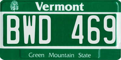 VT license plate BWD469