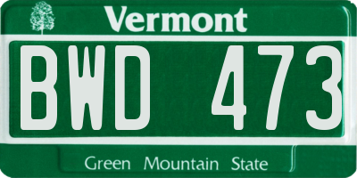 VT license plate BWD473