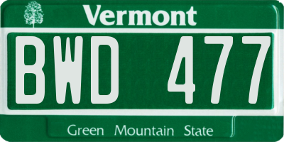 VT license plate BWD477
