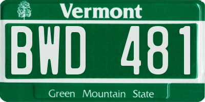 VT license plate BWD481