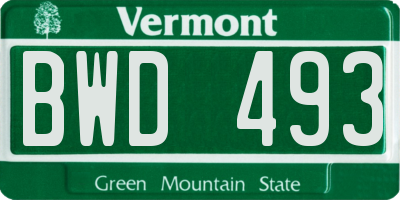 VT license plate BWD493