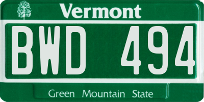 VT license plate BWD494