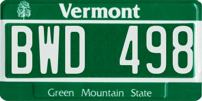 VT license plate BWD498