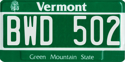 VT license plate BWD502