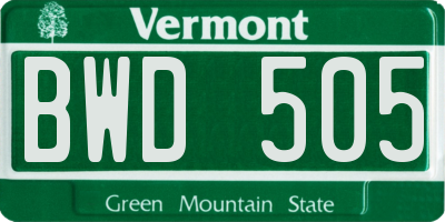 VT license plate BWD505