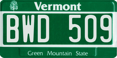 VT license plate BWD509