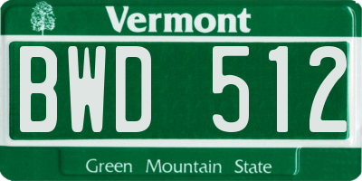VT license plate BWD512