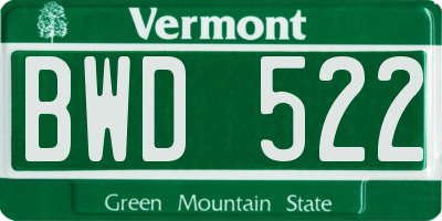 VT license plate BWD522