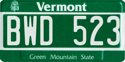 VT license plate BWD523