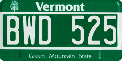 VT license plate BWD525