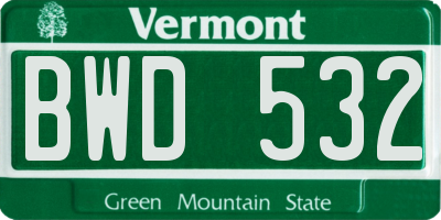 VT license plate BWD532