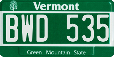 VT license plate BWD535