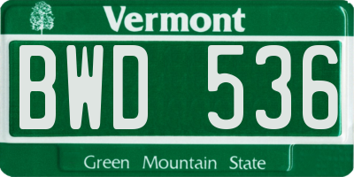 VT license plate BWD536