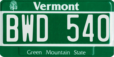 VT license plate BWD540