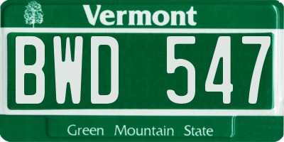VT license plate BWD547