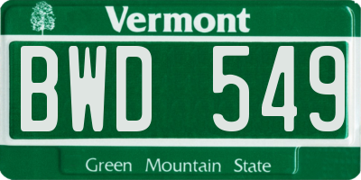 VT license plate BWD549